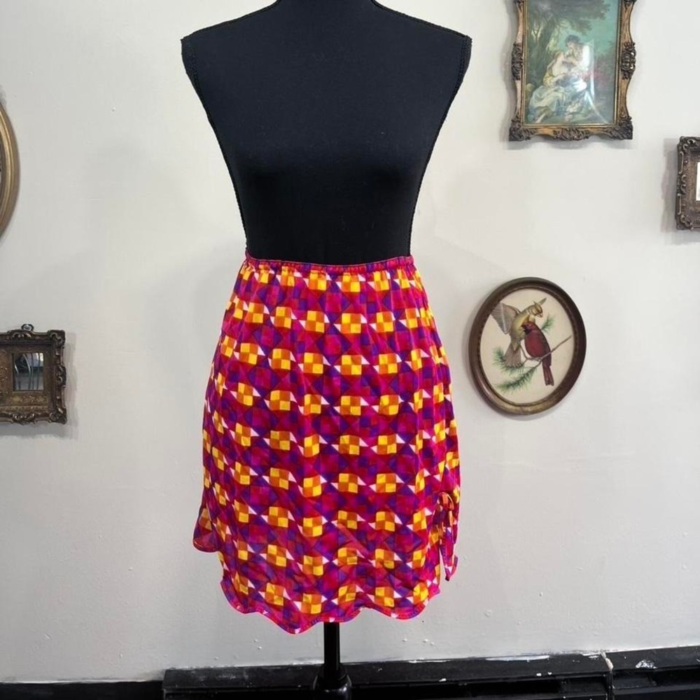 Vintage 70s Psychedelic Geometric Print Mini slip lingerie Skirt